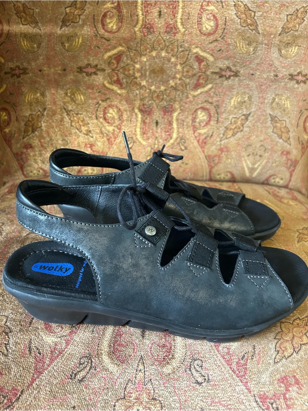 Wolky Women’s  Nubuck Lace-Up Slingback Sandals Size 40/US 9